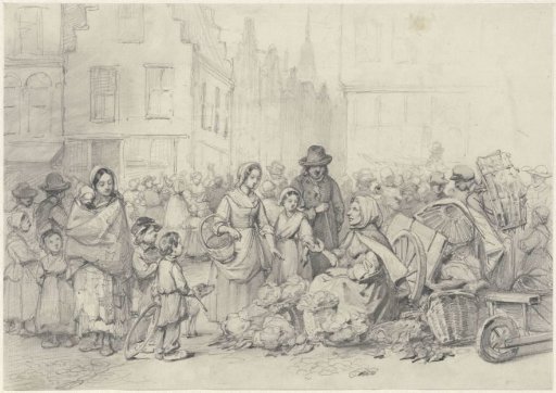 Market square with a vegetable seller