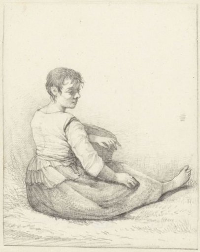 Woman sitting on the ground with a basket