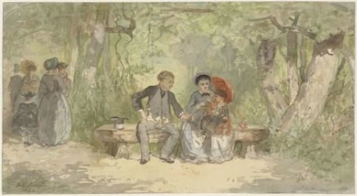 Man, woman and child on a bench in the park