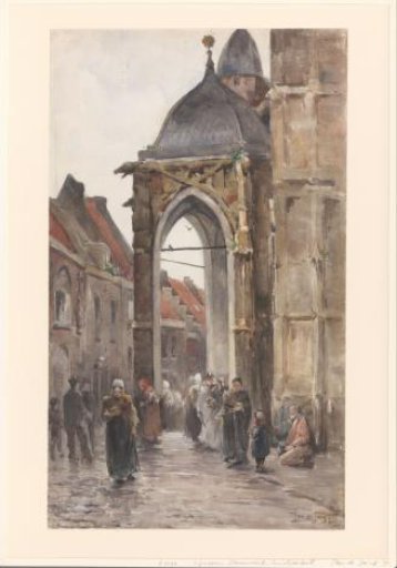 Churchgoers outside a church