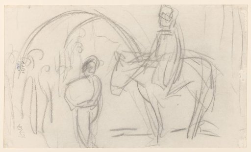 Sketch with figures, one of whom on horseback