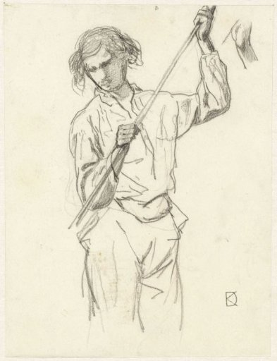 Figure study of a man with a stick in his hand