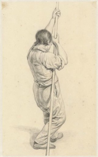 Standing man, pulling on a stick