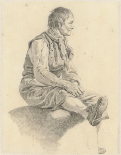 Seated man, in profile to the right