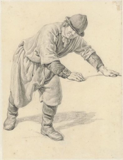Man bending forward with outstretched arms