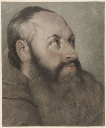 Monk, to the right, looking up