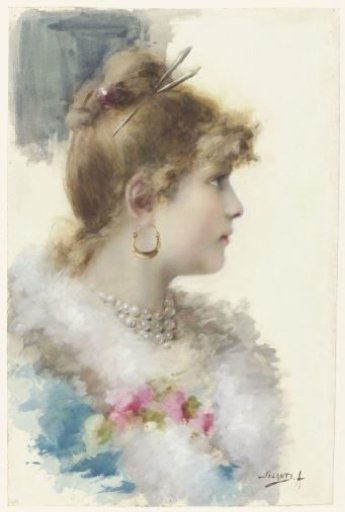 Bust of a young woman, in profile to the right