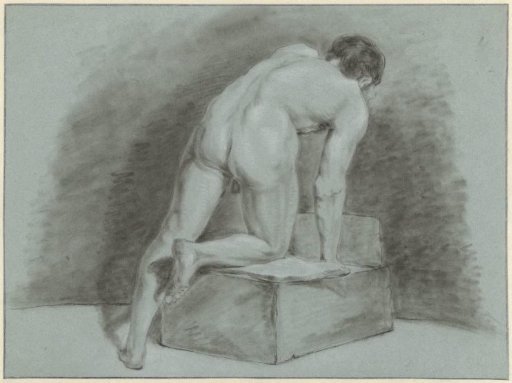 Male nude, leaning forward, seen from the back