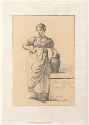 Standing woman full-length, leaning on a jug