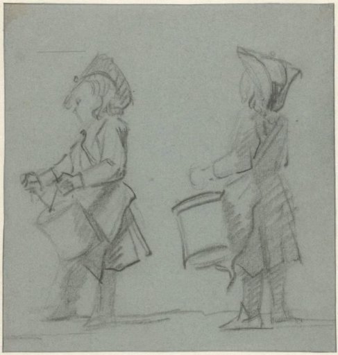 Two studies of a drumming boy