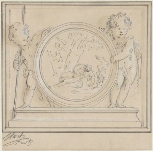 Two putti with a medallion, depicting Narcissus and Echo