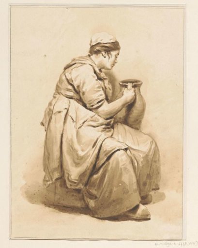 Seated woman with a jug in her hand