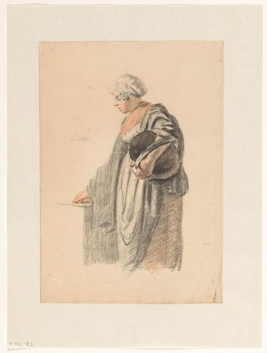 Standing woman with a bucket under her arm