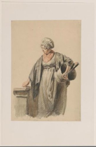 Standing woman with a bucket under her arm