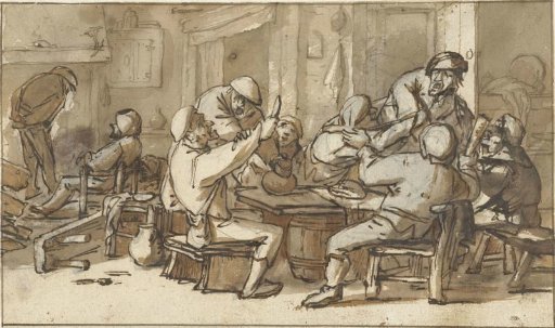 Interior of a tavern with drinking and quarrelling peasants