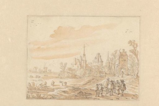 Landscape with a group of persons and a castle