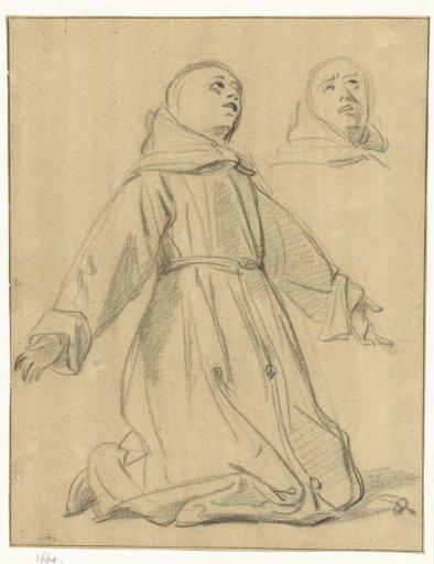 Study of a Kneeling Monk in Extasy, with Alternative Study of his Head