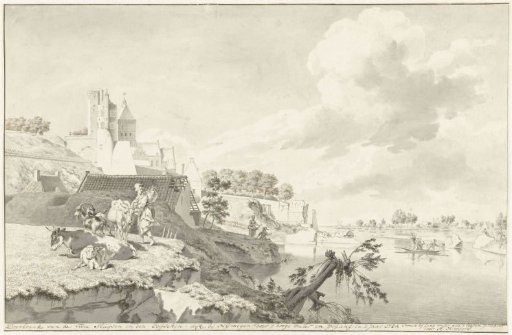 View of the Valkhof in Nijmegen and the breached sluices near the Ooischendijk, 1784