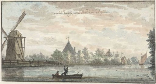Windmill 'De Vos' and dwelling house 'Verbeid Den Tijd' on the Drecht between Leimuiden and Bilderdam