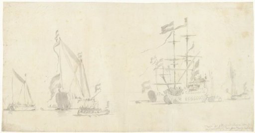 Seascape with ships, yachts and skiffs