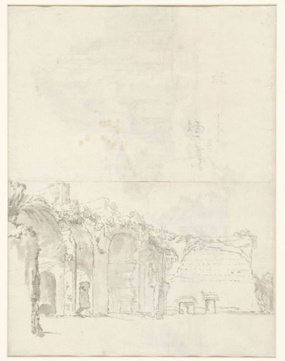 View of Classical Ruins / recto: View of the Baths of Caracalla, Rome, with a Large Boulder in the Foreground