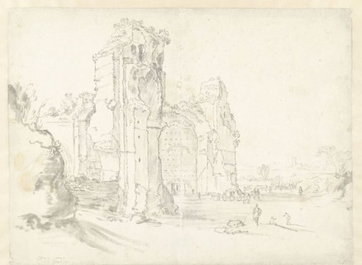 View of the Baths of Caracalla, Rome, with Distinguished Visitors and a Coach
