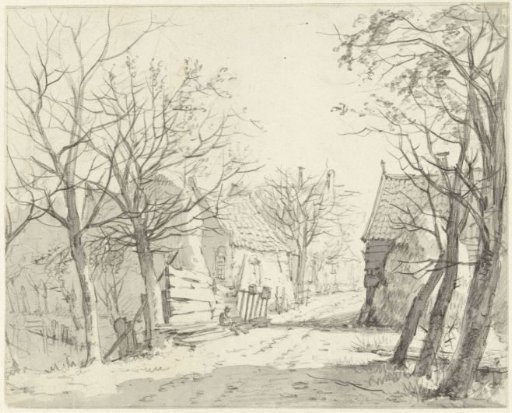 Autumn view with farmhouses on both sides of a road
