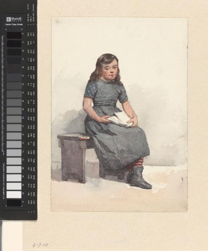 Seated Girl with Papers on Lap