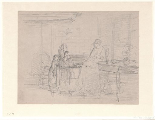 Woman with two children in an interior