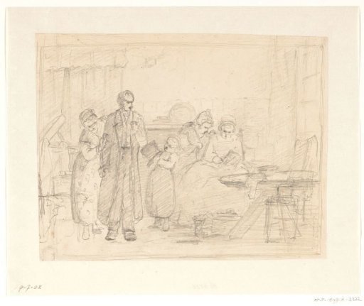 Interior with a Man, Sewing Women and Children