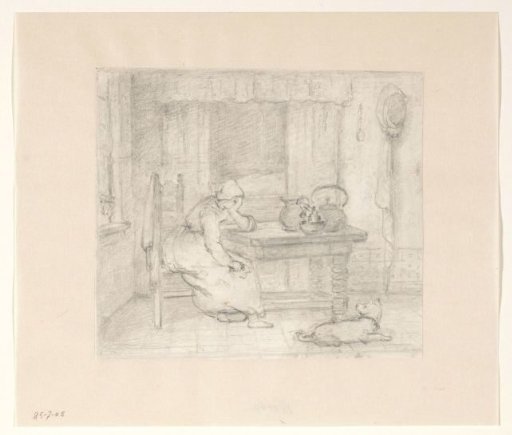 Interior with a woman at a table