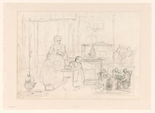 Sketches of groups of people in an interior