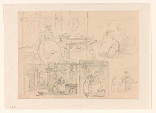 Sketch sheet with women and children
