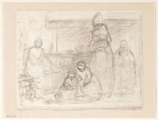 Kitchen interior with women and children