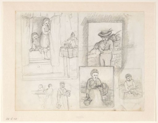 Sketches of children on St. Nicholas morning; boy and girl with a basket