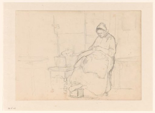 Seated woman with sewing