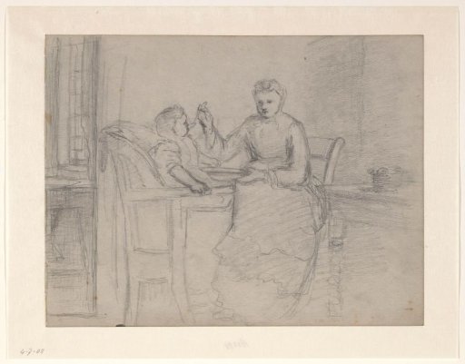 Mother with a Child in a High Chair