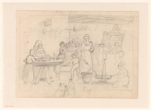 Kitchen interior with woman and children