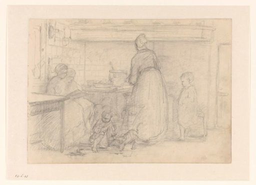 Kitchen interior with woman and children