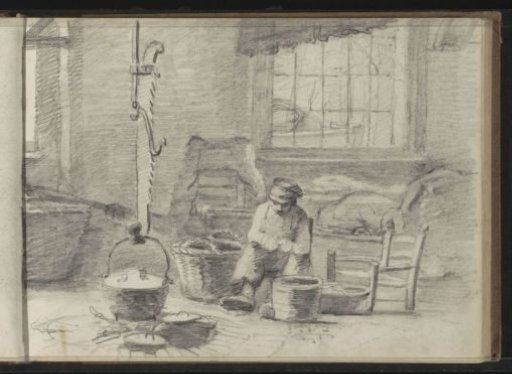 Peasant interior with a boy peeling potatoes