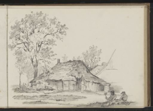 Hammering figures in front of a farmhouse