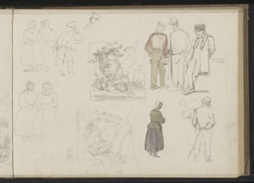 Study sheet with peasants, peasant women, and still lifes