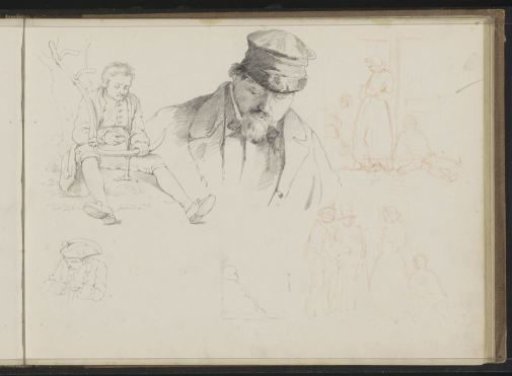Study sheet with men and figures at a doorway