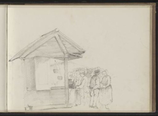 Line of People in Front of a Stall