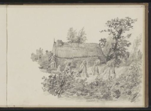 Sheaves of Grain in a Field Next to a Farm