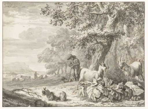 Landscape with a Herder Watching a Flock of Three Goats