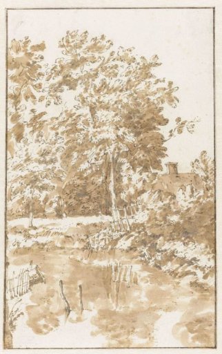 Bank of a watercourse, with trees and a house