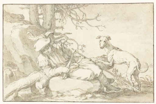 Resting hunter with dog
