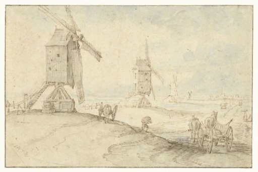 Four mills along a road