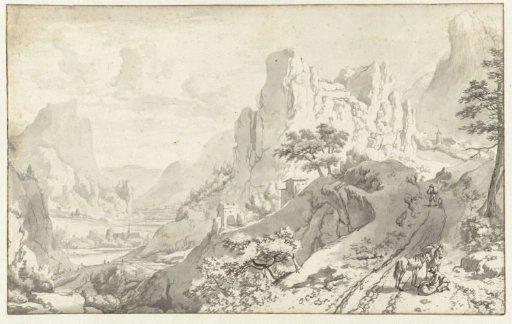 Mountain Landscape with Travellers on a Road